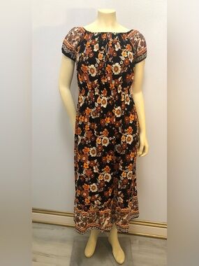 Floral Maxi Dress in Black and Orange